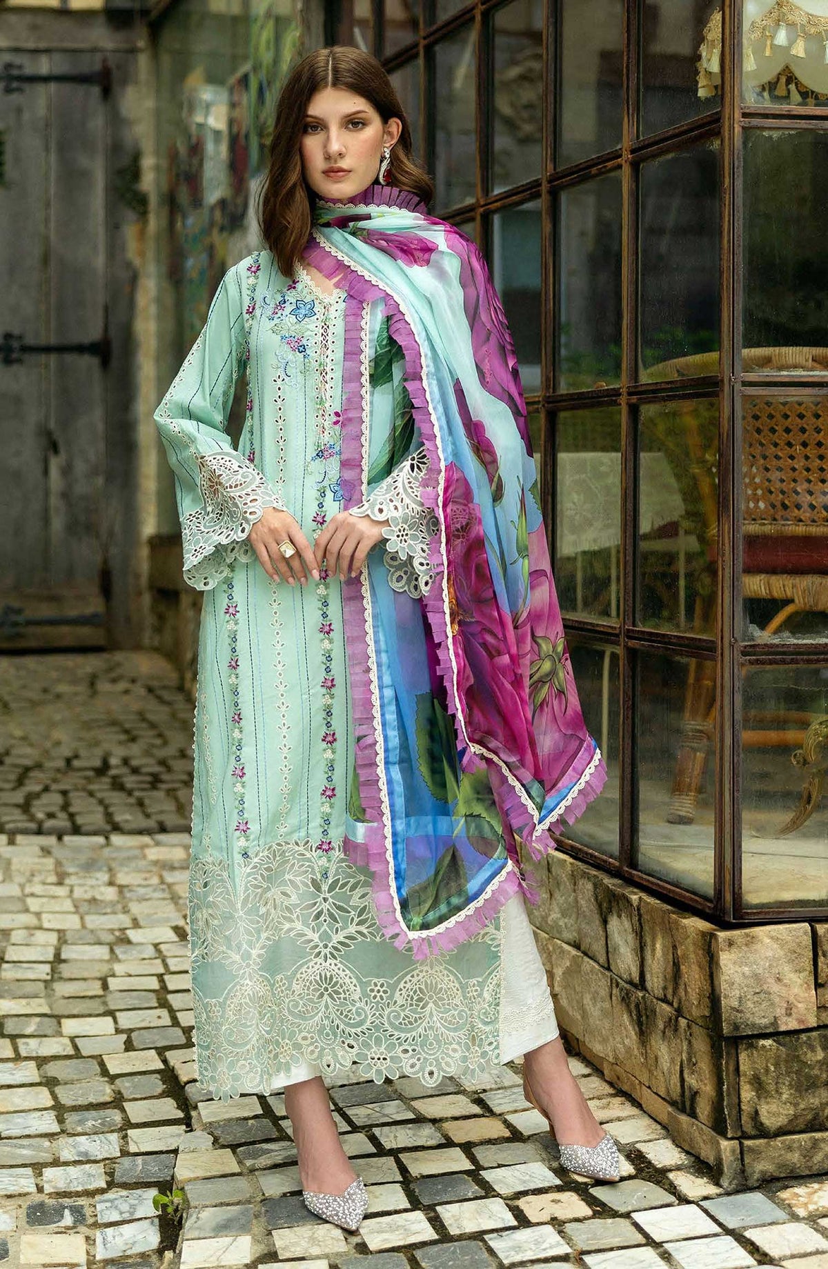 Flanerie by Roheenaz Embroidered Lawn Unstitched 3 Piece - RNZ-02A Aurinda - RH25F - Green - Summer Collection