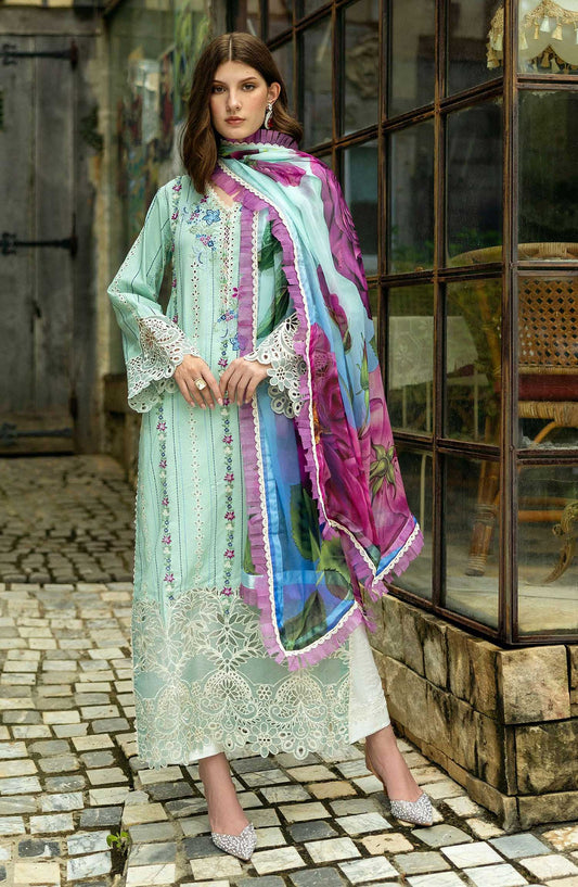 Flanerie by Roheenaz Embroidered Lawn Unstitched 3 Piece - RNZ-02A Aurinda - RH25F - Green - Summer Collection