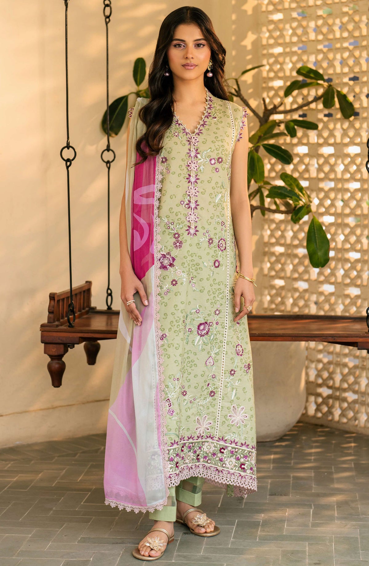 Aashiyana by Roheenaz Embroidered Lawn Unstitched 3 Piece Suit - RNZ-03 B Amara - RH25ASHLL - Green - Summer Collection