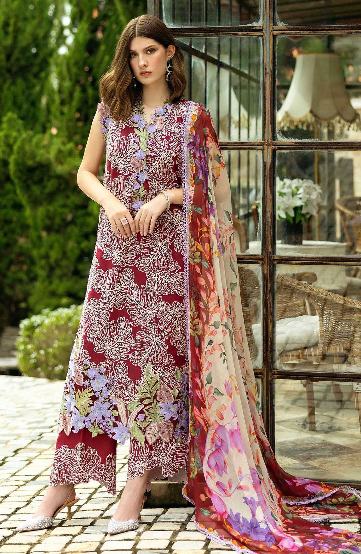 Flanerie by Roheenaz Embroidered Lawn Unstitched 3 Piece - RNZ-03A Gabriella - RH25F - Red - Summer Collection