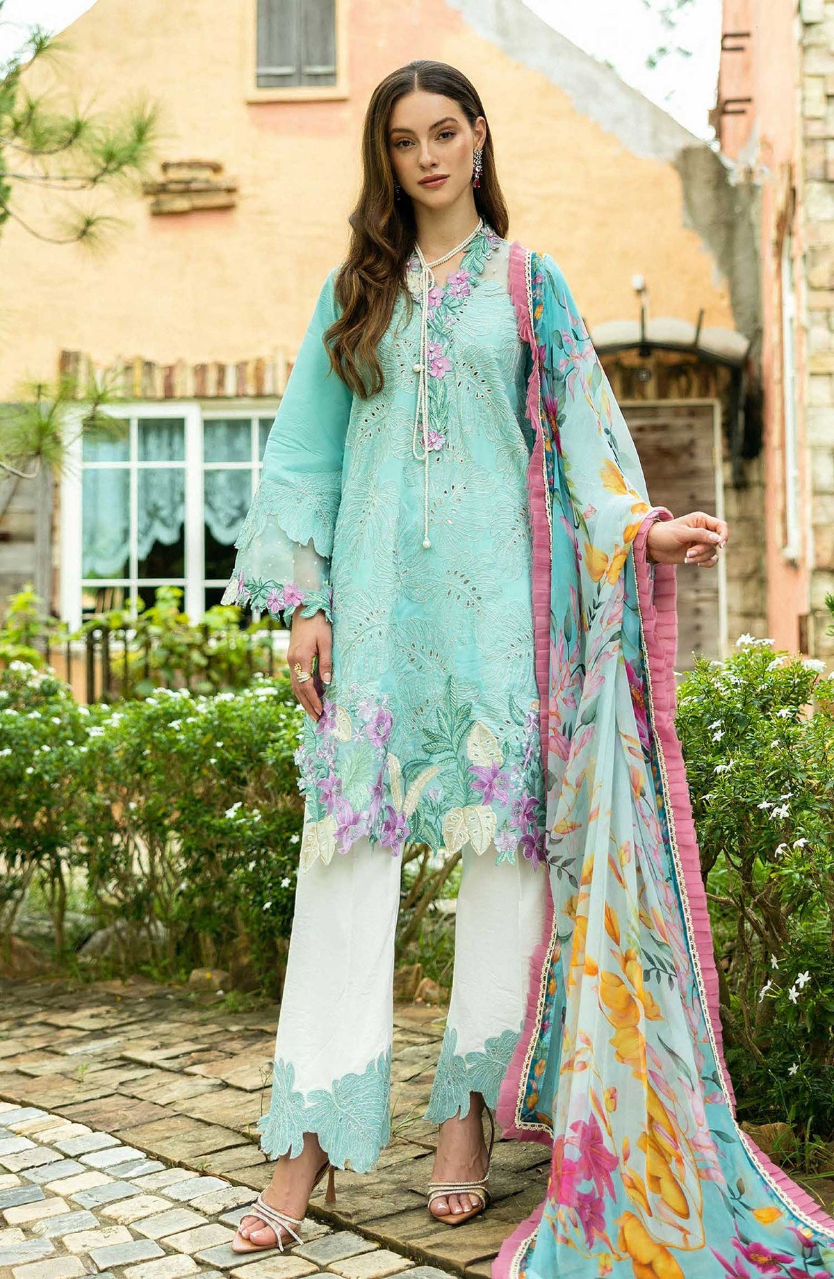 Flanerie by Roheenaz Embroidered Lawn Unstitched 3 Piece - RNZ-03B Helene - RH25F - Sea Green - Summer Collection