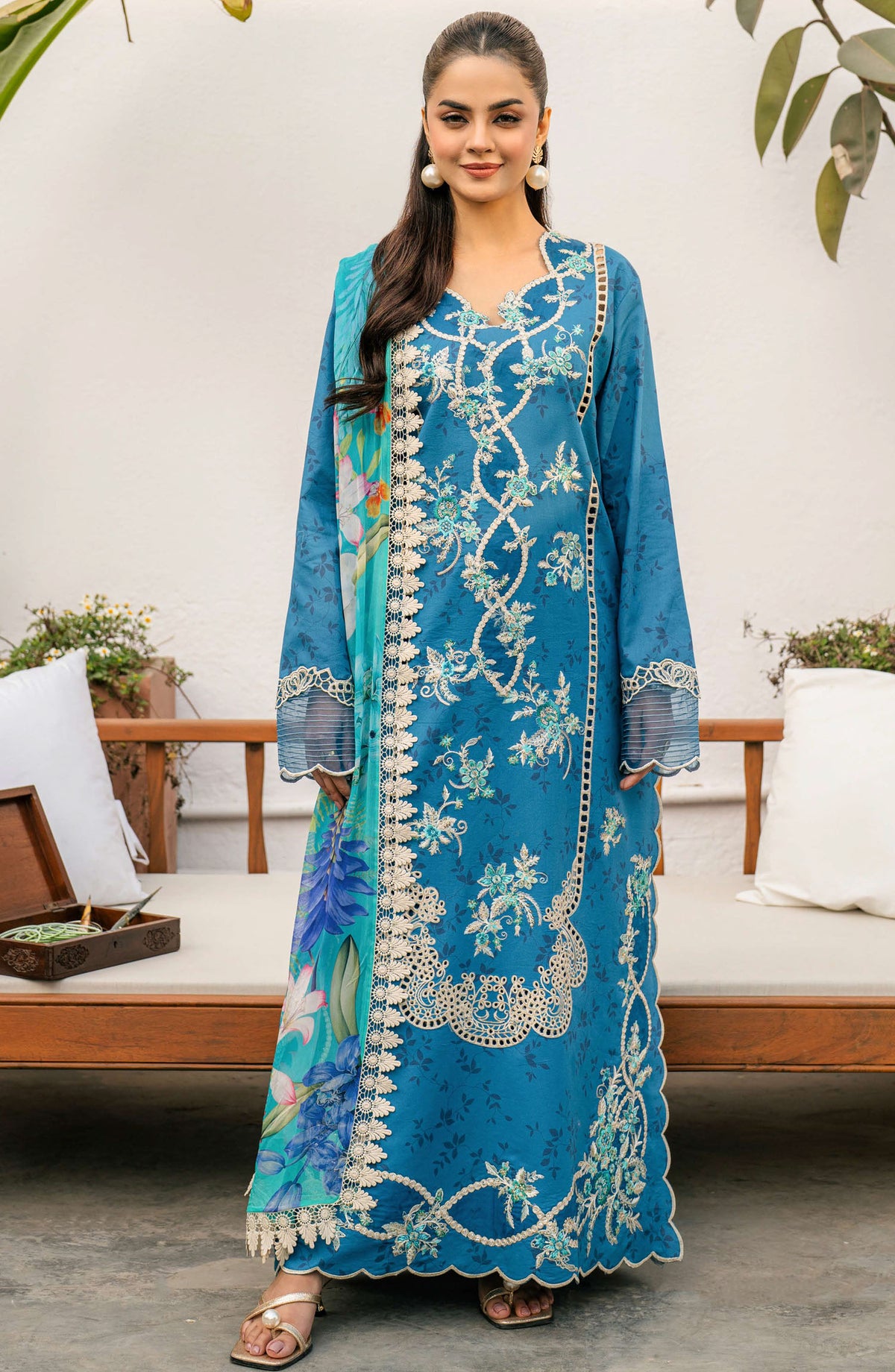 Aashiyana by Roheenaz Embroidered Lawn Unstitched 3 Piece Suit - RNZ-04 B Akifa - RH25ASHLL - Blue - Summer Collection