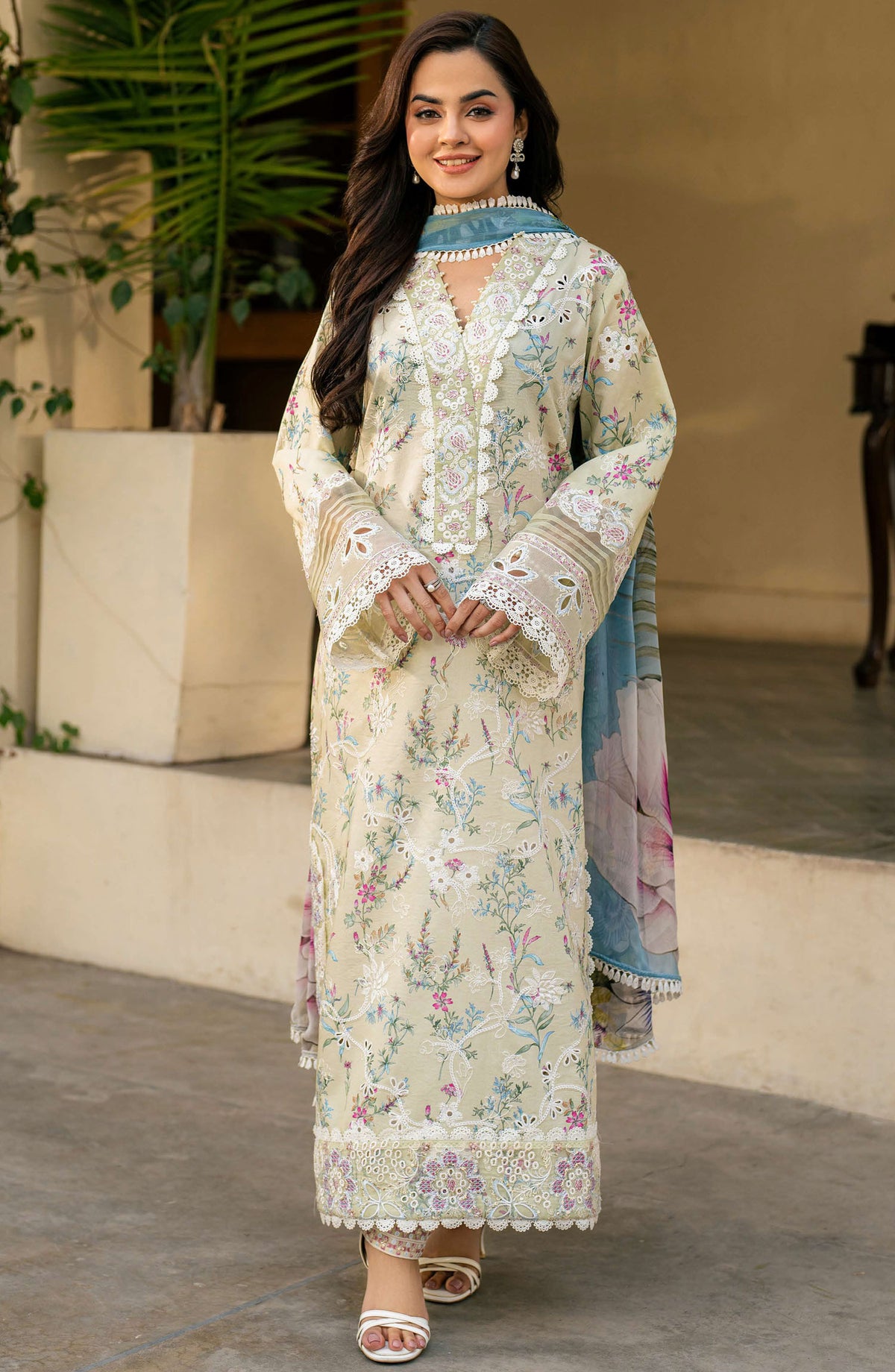 Aashiyana by Roheenaz Embroidered Lawn Unstitched 3 Piece Suit - RNZ-05 B Maha - RH25ASHLL - Off White - Summer Collection
