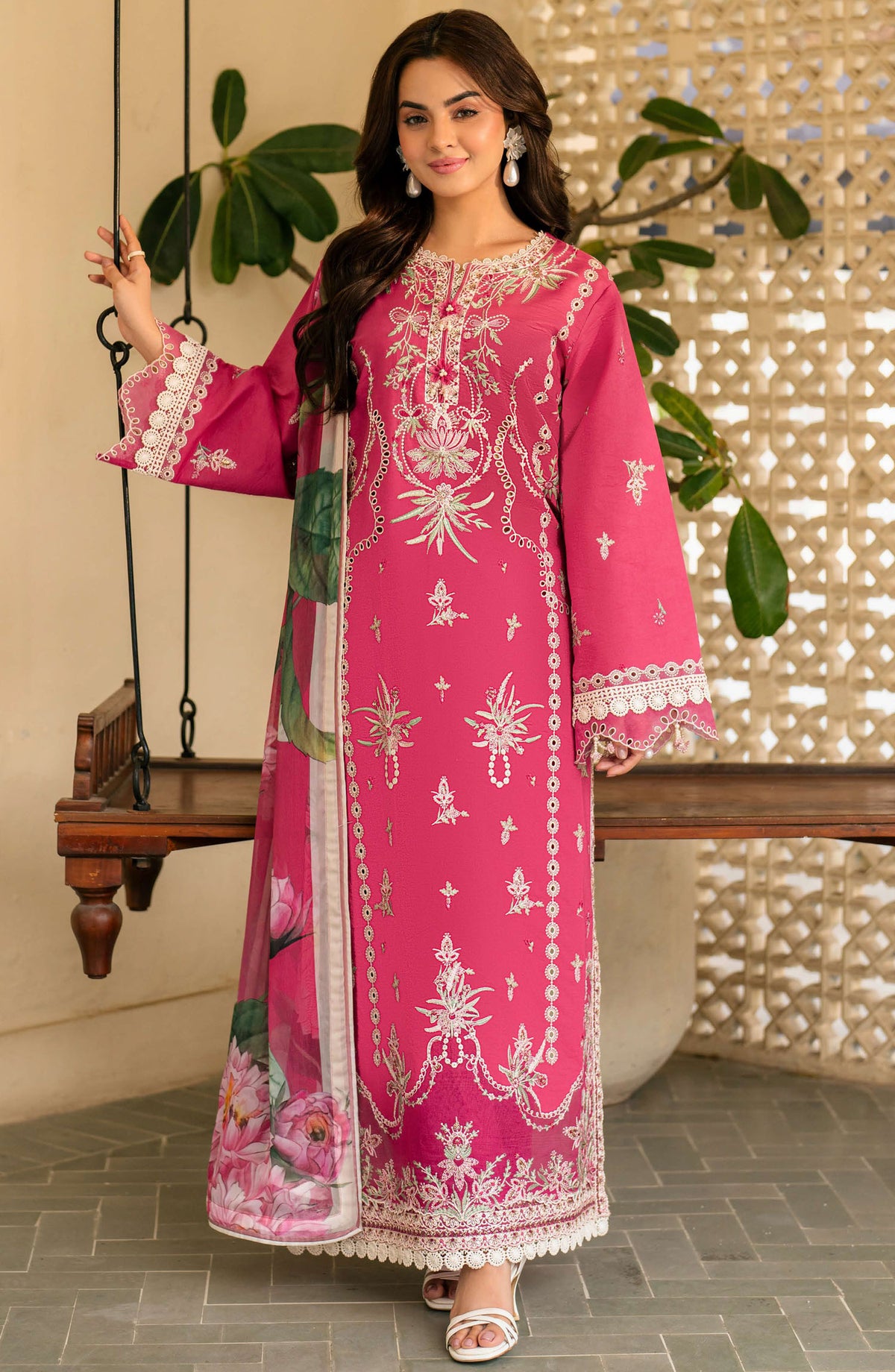 Aashiyana by Roheenaz Embroidered Lawn Unstitched 3 Piece Suit - RNZ-06 A Afifa - RH25ASHLL - Pink - Summer Collection