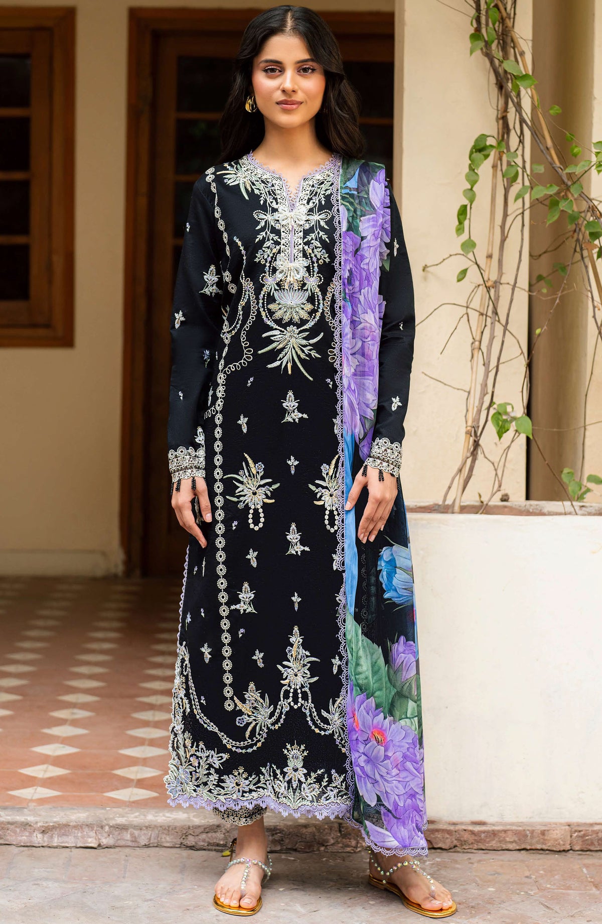 Aashiyana by Roheenaz Embroidered Lawn Unstitched 3 Piece Suit - RNZ-06 B Hania - RH25ASHLL - Black - Summer Collection
