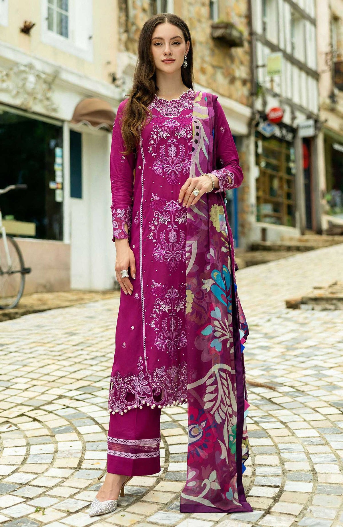 Flanerie by Roheenaz Embroidered Lawn Unstitched 3 Piece - RNZ-06A Claudia - RH25F - Hot Pink - Summer Collection