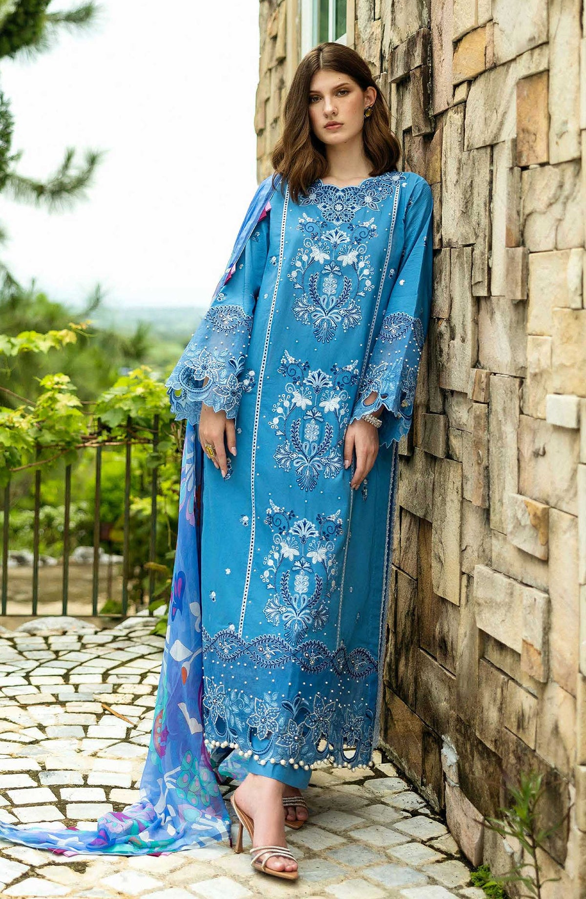 Flanerie by Roheenaz Embroidered Lawn Unstitched 3 Piece - RNZ-06B Noemi - RH25F - Blue - Summer Collection