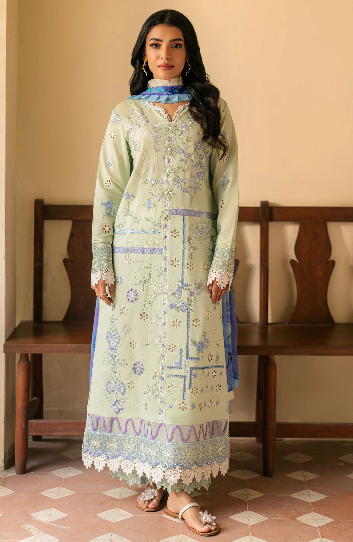 Aashiyana by Roheenaz Embroidered Lawn Unstitched 3 Piece Suit - RNZ-07 A Zumar - RH25ASHLL - Green - Summer Collection