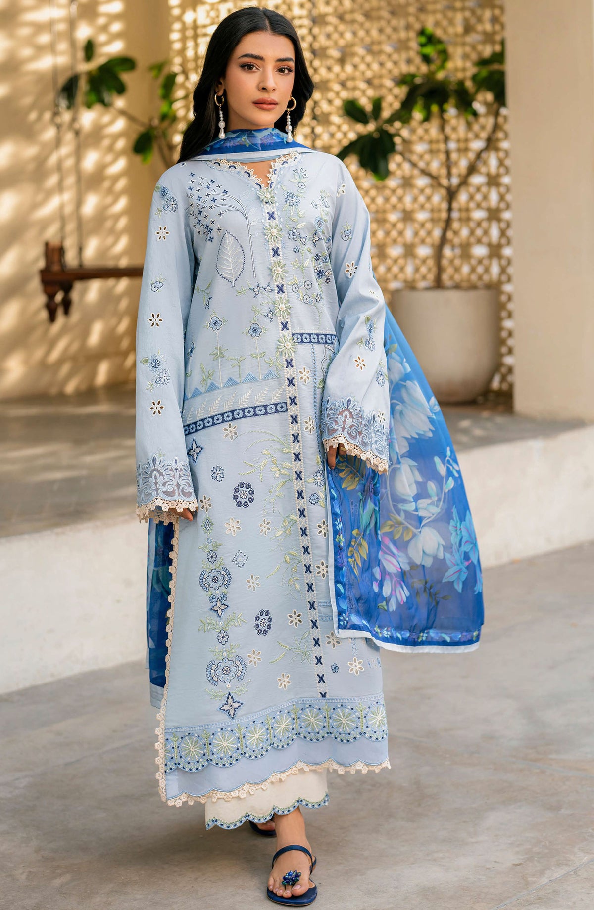 Aashiyana by Roheenaz Embroidered Lawn Unstitched 3 Piece Suit - RNZ-07 B Mahnoor - RH25ASHLL - Blue - Summer Collection
