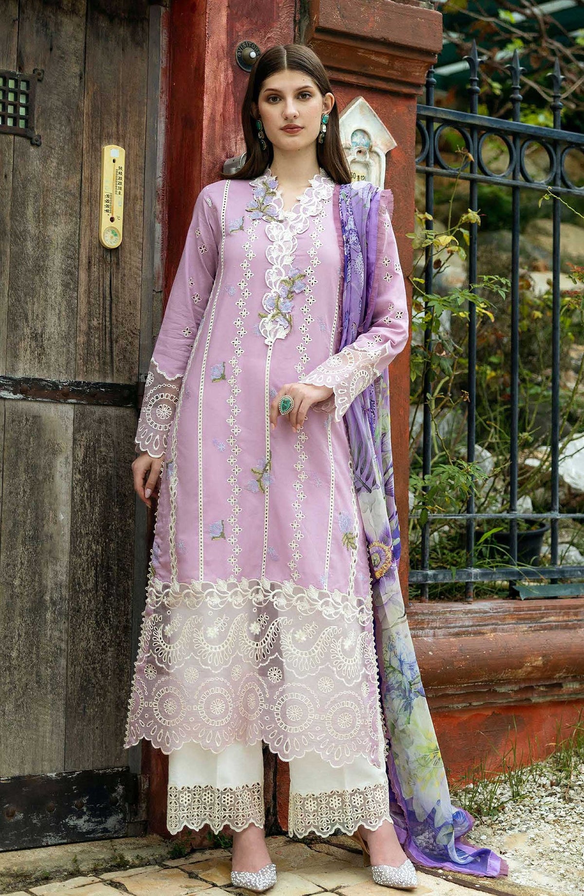 Flanerie by Roheenaz Embroidered Lawn Unstitched 3 Piece - RNZ-07A Ines - RH25F - Greyish Purple - Summer Collection