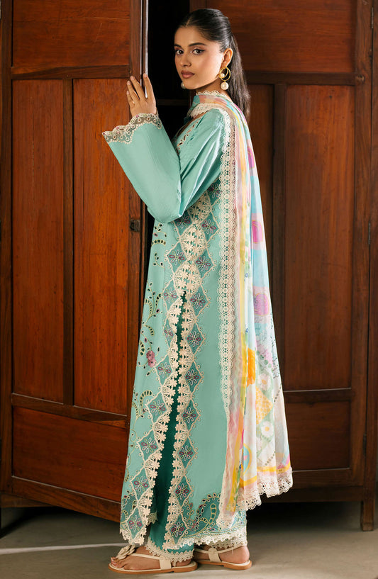 Aashiyana by Roheenaz Embroidered Lawn Unstitched 3 Piece Suit - RNZ-08 B Dania - RH25ASHLL - Green - Summer Collection