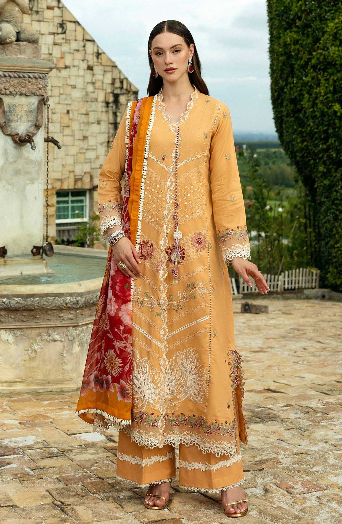 Flanerie by Roheenaz Embroidered Lawn Unstitched 3 Piece - RNZ-08A Patricia - RH25F - Orange - Summer Collection