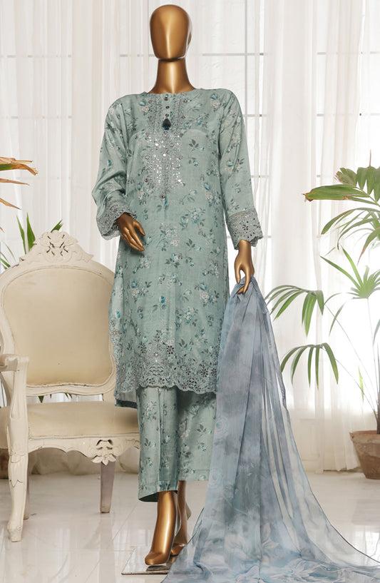 Majestic by HZ Textile Embroidered Rawsilk Stitched 3 Piece Suit - RTE-008 - HZ25MESF - Blue - Festive Collection