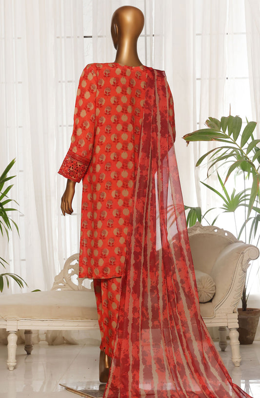 Majestic by HZ Textile Embroidered Rawsilk Stitched 3 Piece Suit - RTE-011 - HZ25MESF - Red - Festive Collection