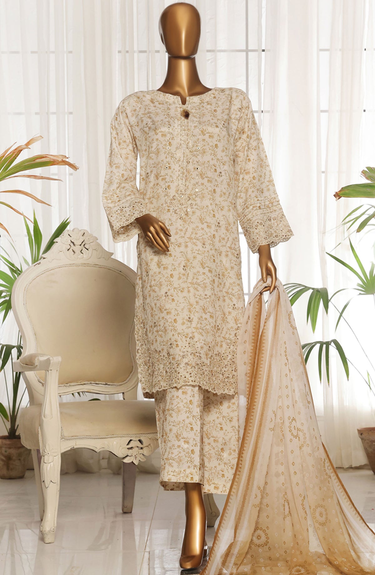 Majestic by HZ Textile Embroidered Rawsilk Stitched 3 Piece Suit - RTE-012 - HZ25MESF - Off White - Festive Collection