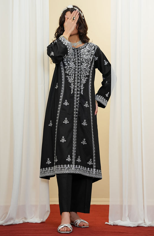 Amna Khadija Embroidered Cotton Stitched 2 Piece Suit - RTWRED-01 - AM25RTWRED - Black - Summer Collection