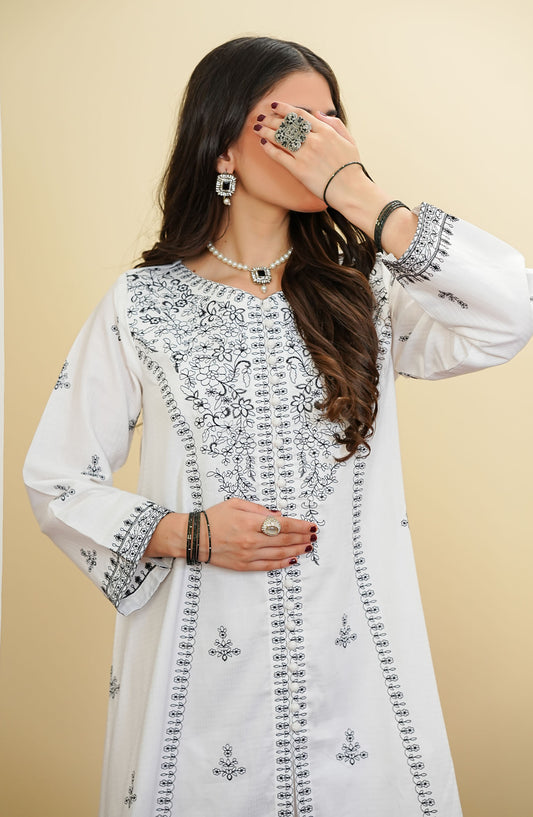 Amna Khadija Embroidered Cotton Stitched 2 Piece Suit - RTWRED-02 - AM25RTWRED - White - Summer Collection