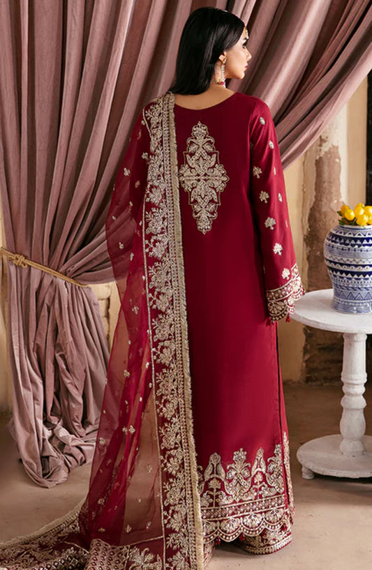 Jahan by Saad Shaikh Embroidered Raw Silk Unstitched 3 Piece Suit - RAQS - Red - Summer Collection