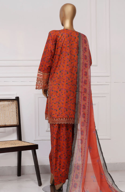 Malika by Sadabahar Embroidered Lawn Stitched 3 Piece Suit - D-04 - SBD25MELF - Orange - Summer Collection