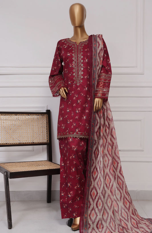 Malika by Sadabahar Embroidered Lawn Stitched 3 Piece Suit - D-05 - SBD25MELF - Magenta - Summer Collection