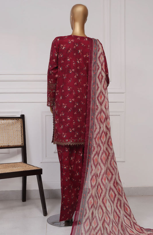 Malika by Sadabahar Embroidered Lawn Stitched 3 Piece Suit - D-05 - SBD25MELF - Magenta - Summer Collection