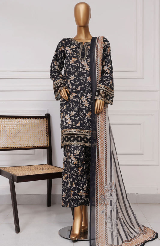 Malika by Sadabahar Embroidered Lawn Stitched 3 Piece Suit - D-01 - SBD25MELF - Black - Summer Collection