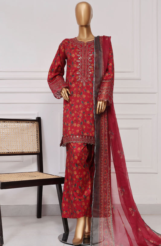 Malika by Sadabahar Embroidered Lawn Stitched 3 Piece Suit - D-02 - SBD25MELF - Red - Summer Collection