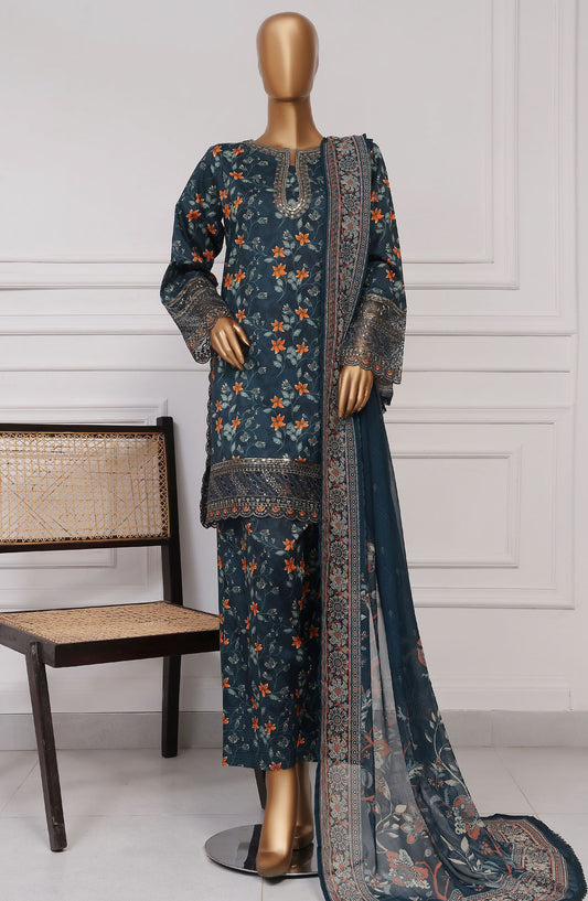 Malika by Sadabahar Embroidered Lawn Stitched 3 Piece Suit - D-03 - SBD25MELF - Blue - Summer Collection