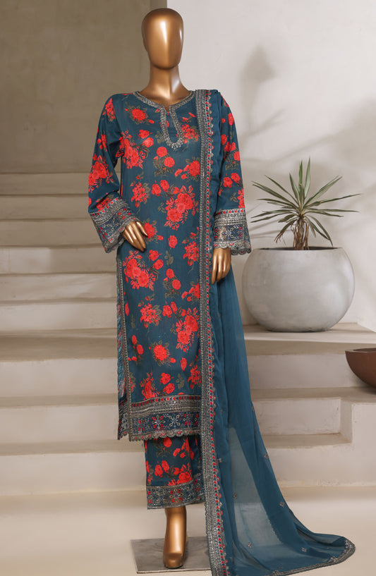 Malika by Sadabahar Embroidered Lawn Stitched 3 Piece Suit - D-06 - SBD25MEFV5 - Blue - Summer Collection