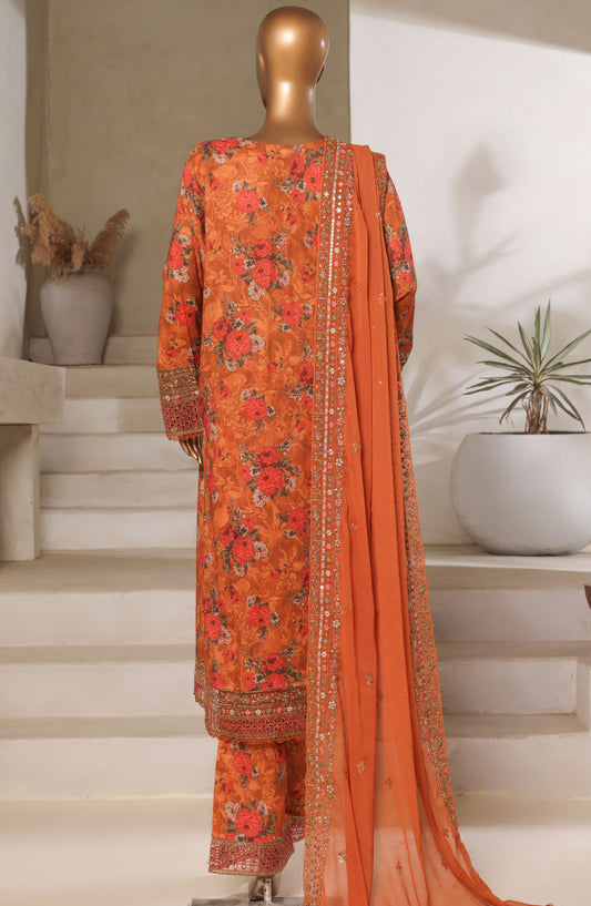 Malika by Sadabahar Embroidered Lawn Stitched 3 Piece Suit - D-05 - SBD25MEFV5 - Orange - Summer Collection