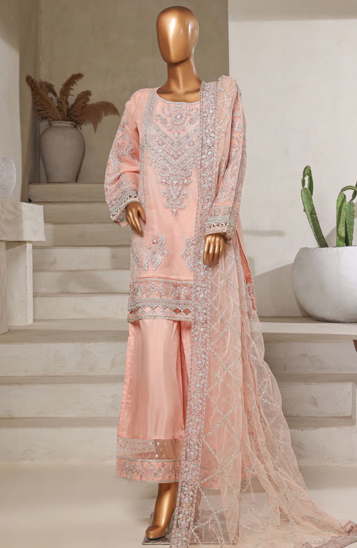 Mahpara by Sadabahar Embroidered Organza Stitched 3 Piece Suit - B-30 - SBD25MHPFV16 - Pink - Formal Collection
