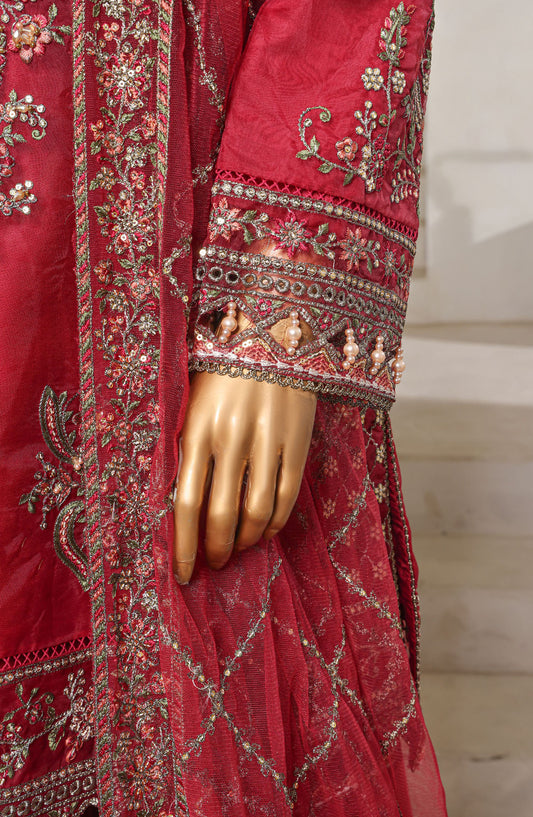 Mahpara by Sadabahar Embroidered Organza Stitched 3 Piece Suit - B-30 - SBD25MHPFV16 - Red - Formal Collection