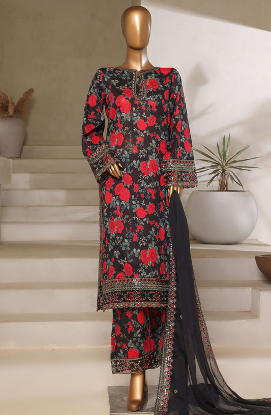 Malika by Sadabahar Embroidered Lawn Stitched 3 Piece Suit - D-04 - SBD25MEFV5 - Black - Summer Collection