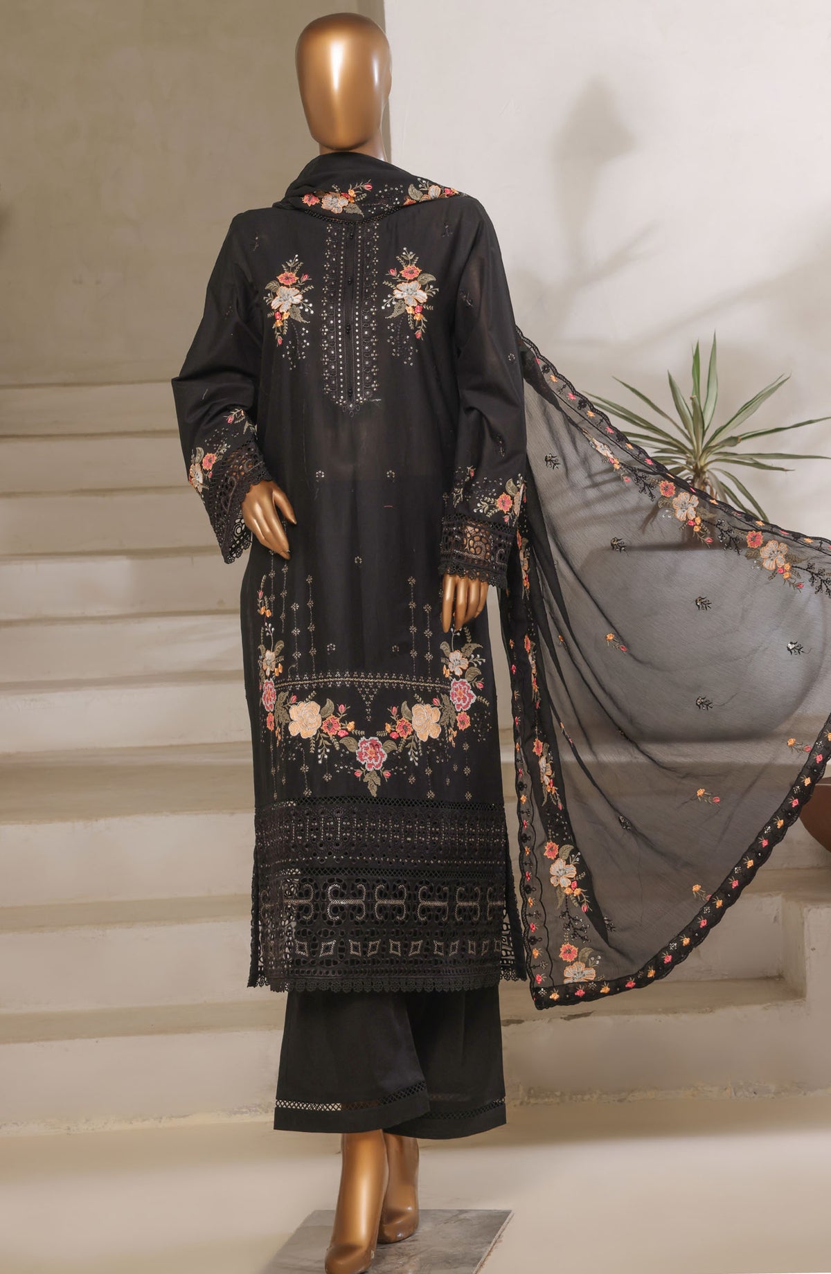 Sadabahar Embroidered Lawn Stitched 3 Piece Suit - D-03 - SBD25LESCV6 - Black - Summer Collection