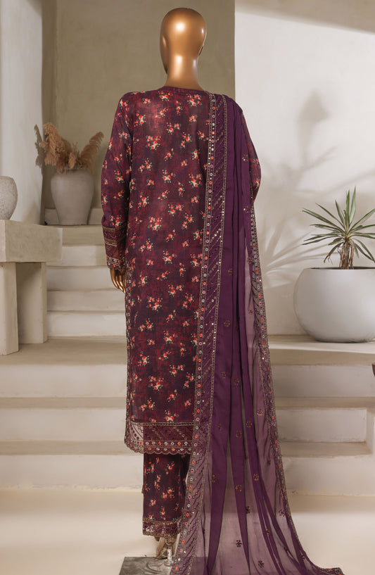 Malika by Sadabahar Embroidered Lawn Stitched 3 Piece Suit - D-03 - SBD25MEFV5 - Purple - Summer Collection