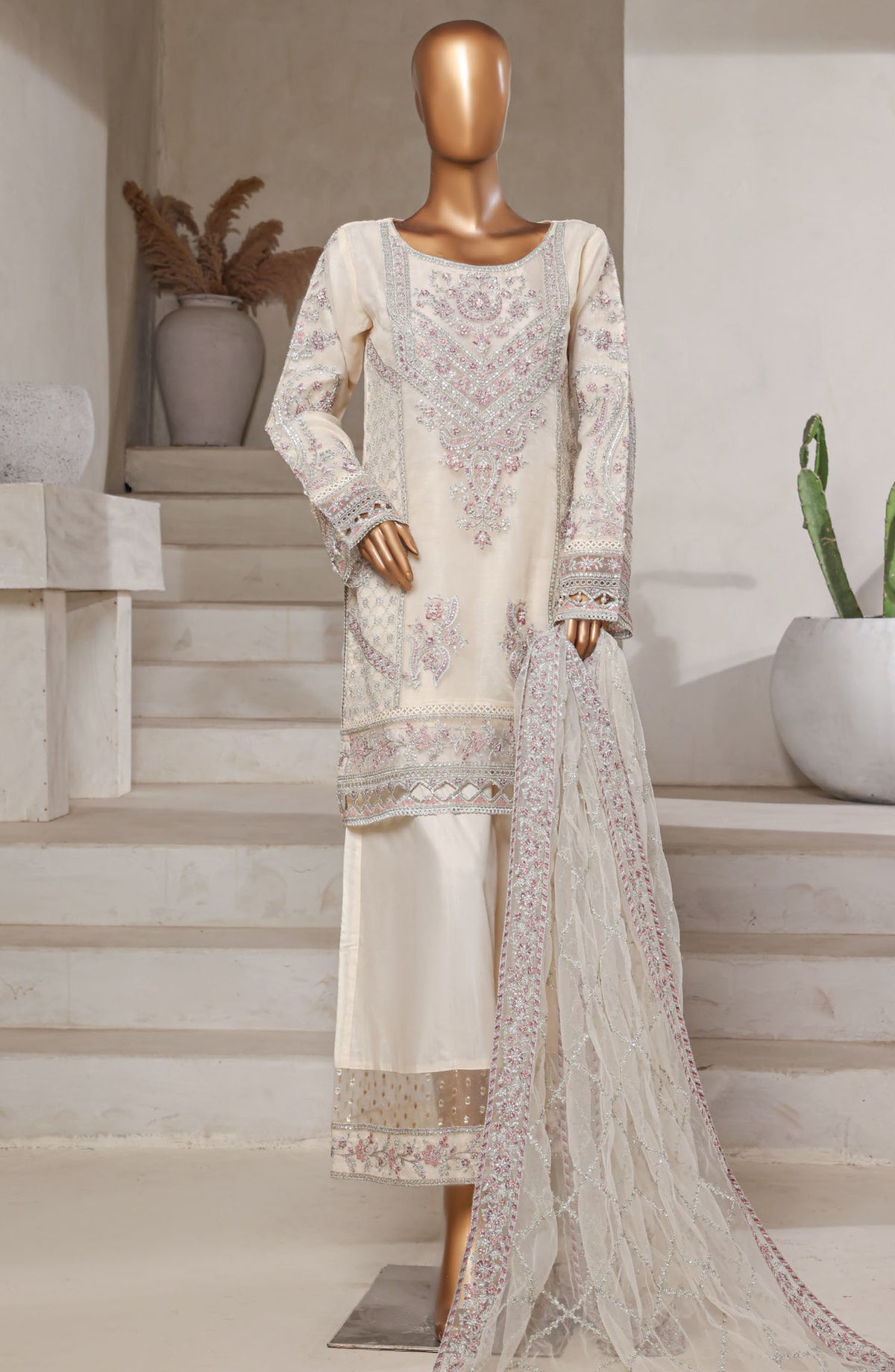 Mahpara by Sadabahar Embroidered Organza Stitched 3 Piece Suit - B-30 - SBD25MHPFV16 - White - Formal Collection