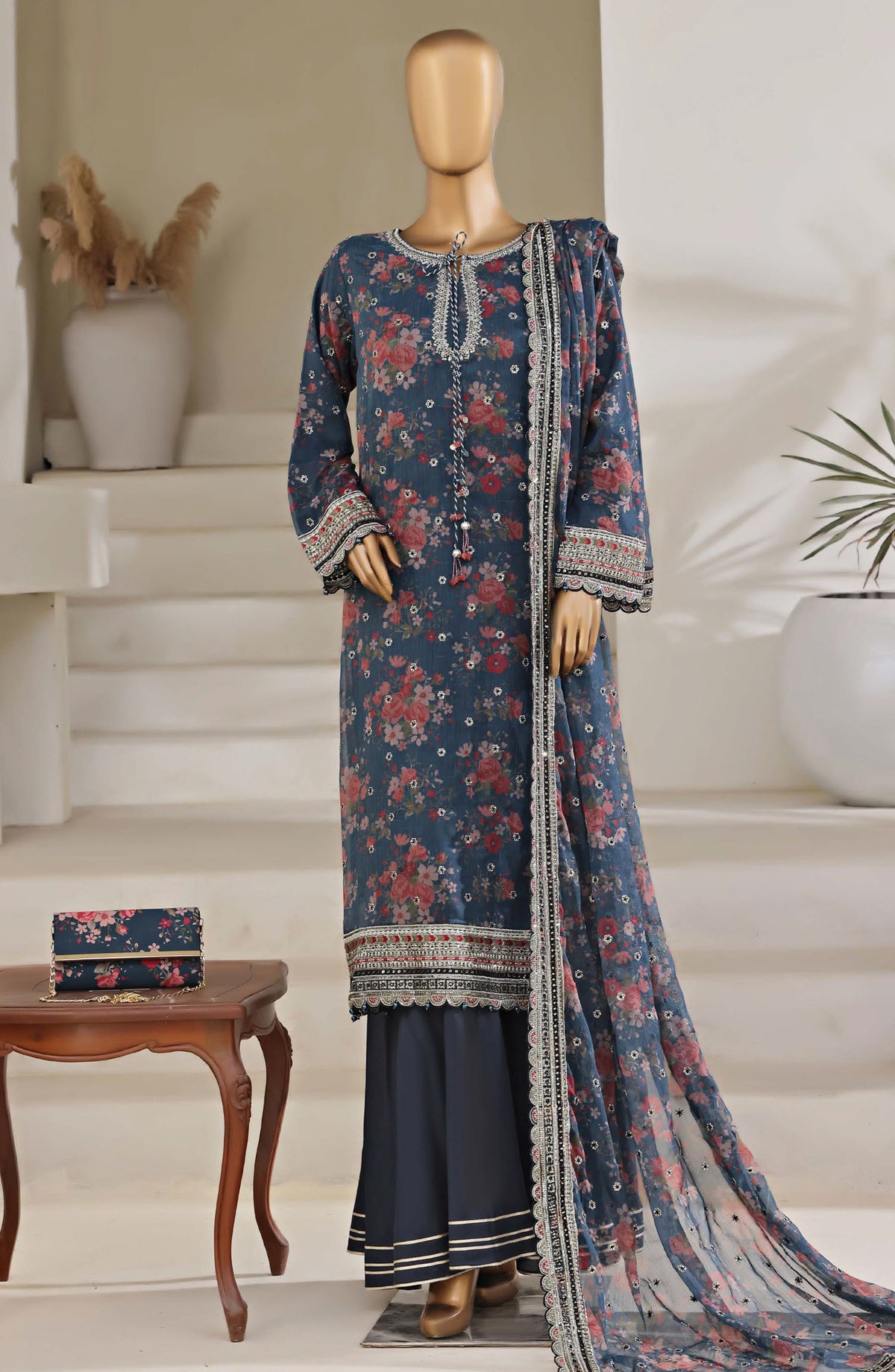 Cira by Sadabahar Embroidered Chiffon Stitched 3 Piece Suit - D-01 - SBD25CLCL - Blue - Festive Collection