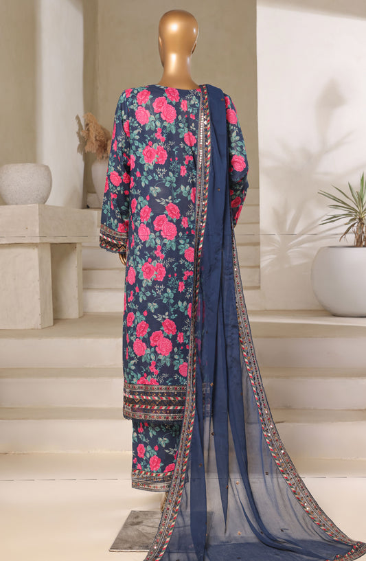 Malika by Sadabahar Embroidered Lawn Stitched 3 Piece Suit - D-02 - SBD25MEFV5 - Blue - Summer Collection