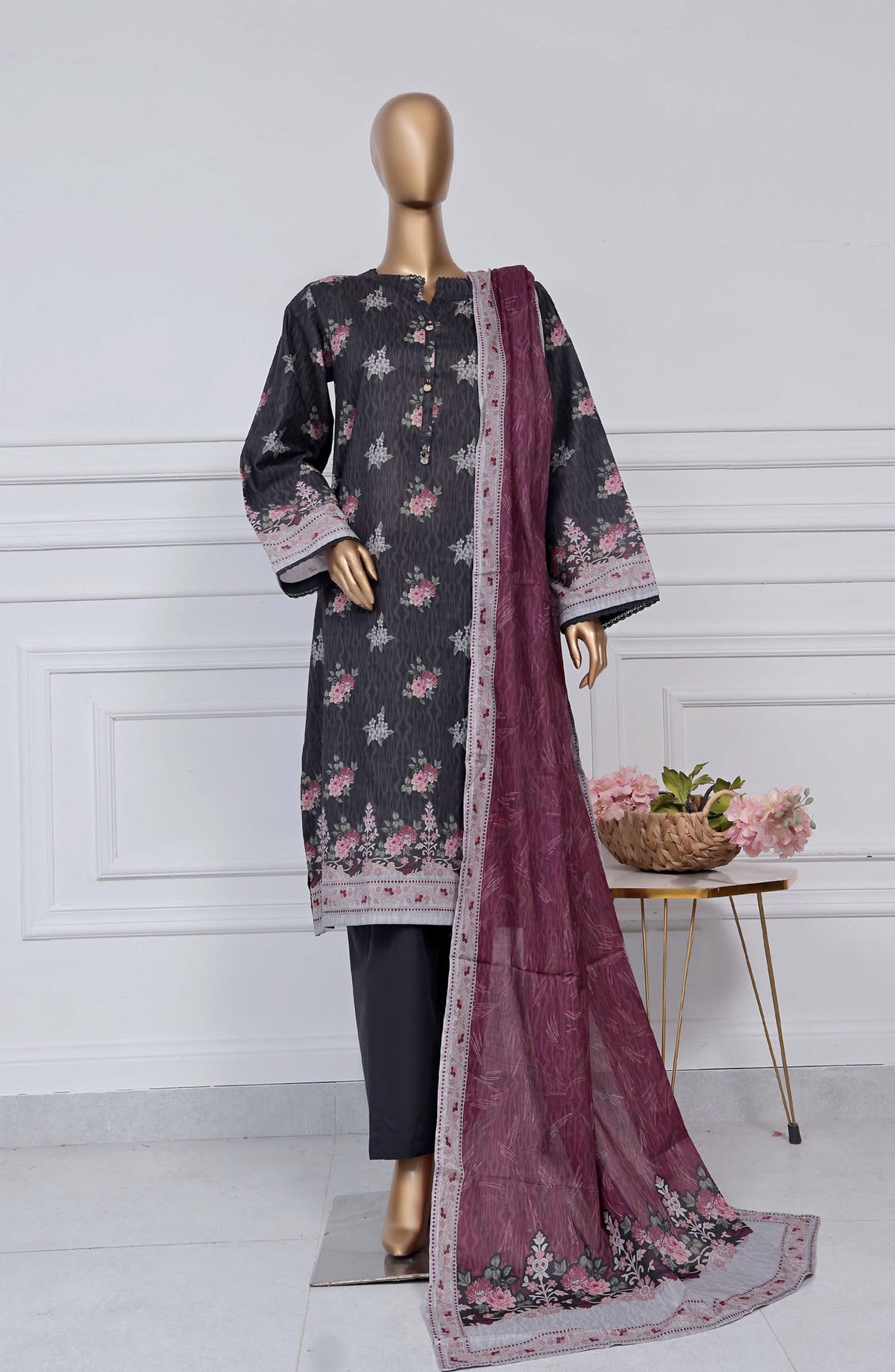 Sadabahar Printed Lawn Stitched 3 Piece Suit - D-24 - SBD25PLV2 - Black - Summer Collection
