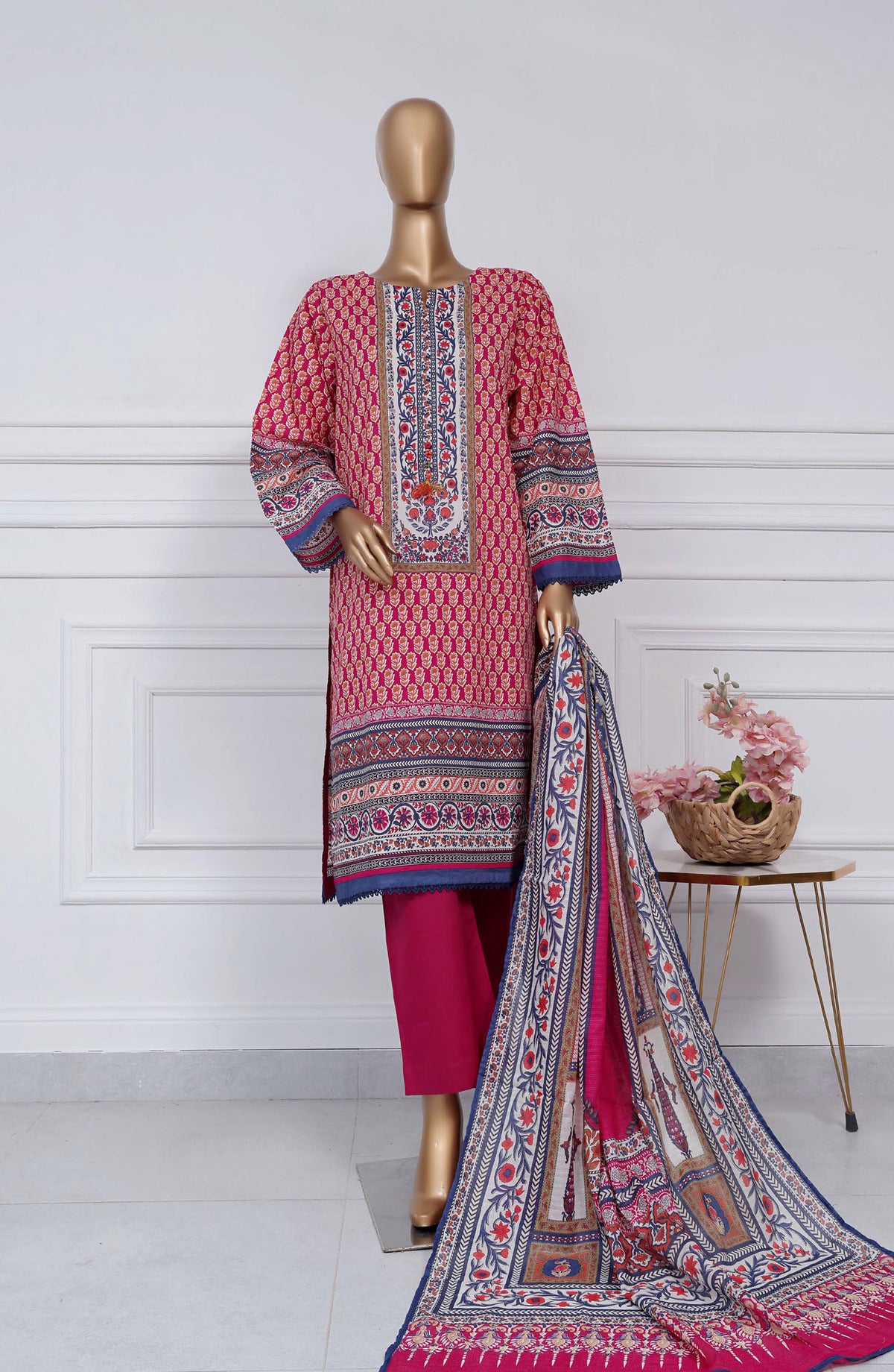 Sadabahar Printed Lawn Stitched 3 Piece Suit - D-23 - SBD25PLV2 - Pink - Summer Collection