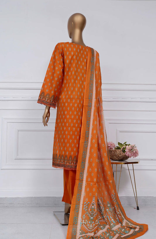 Sadabahar Printed Lawn Stitched 3 Piece Suit - D-21 - SBD25PLV2 - Orange - Summer Collection