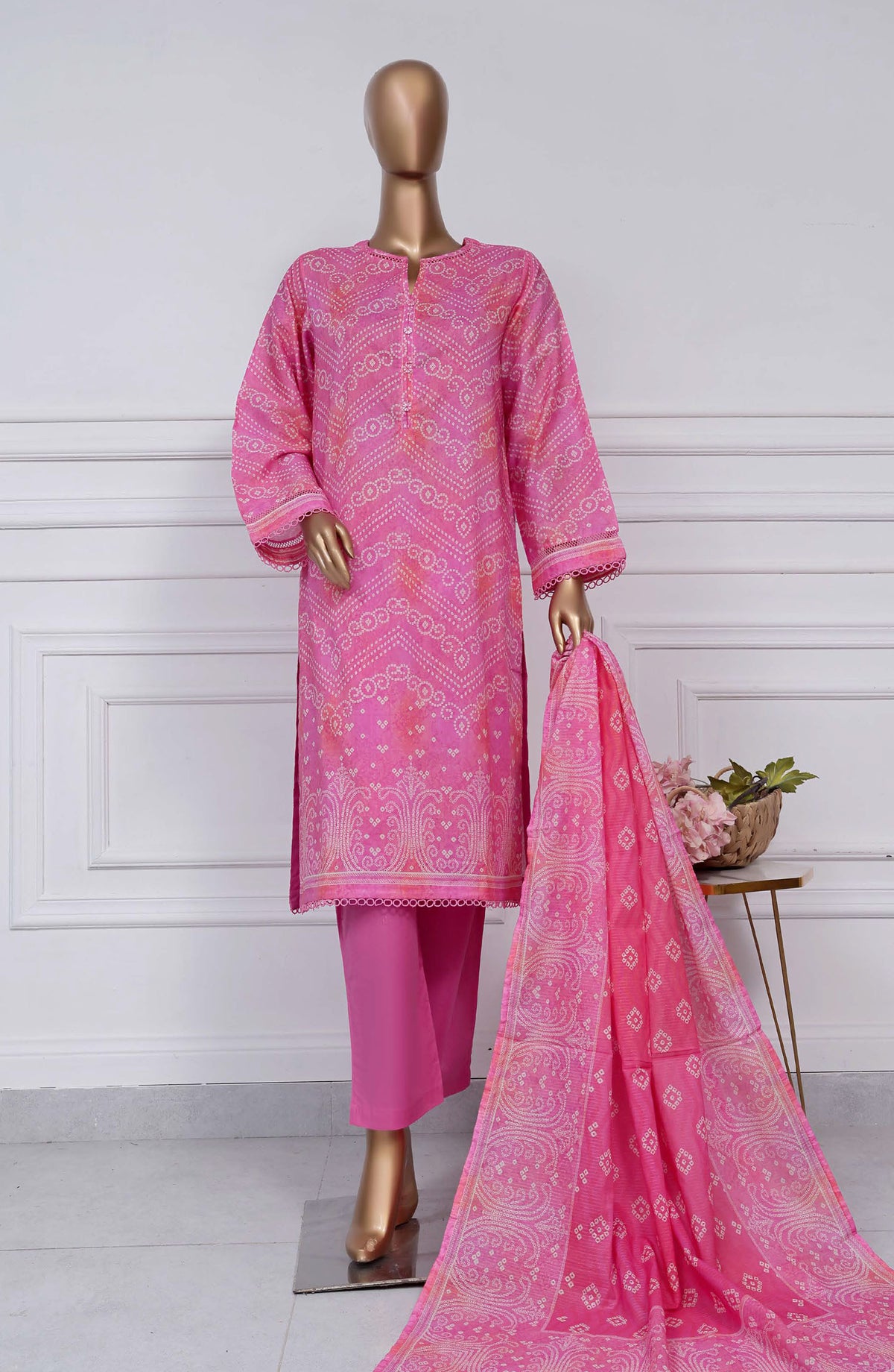 Sadabahar Printed Lawn Stitched 3 Piece Suit - D-19 - SBD25PLV2 - Pink - Summer Collection