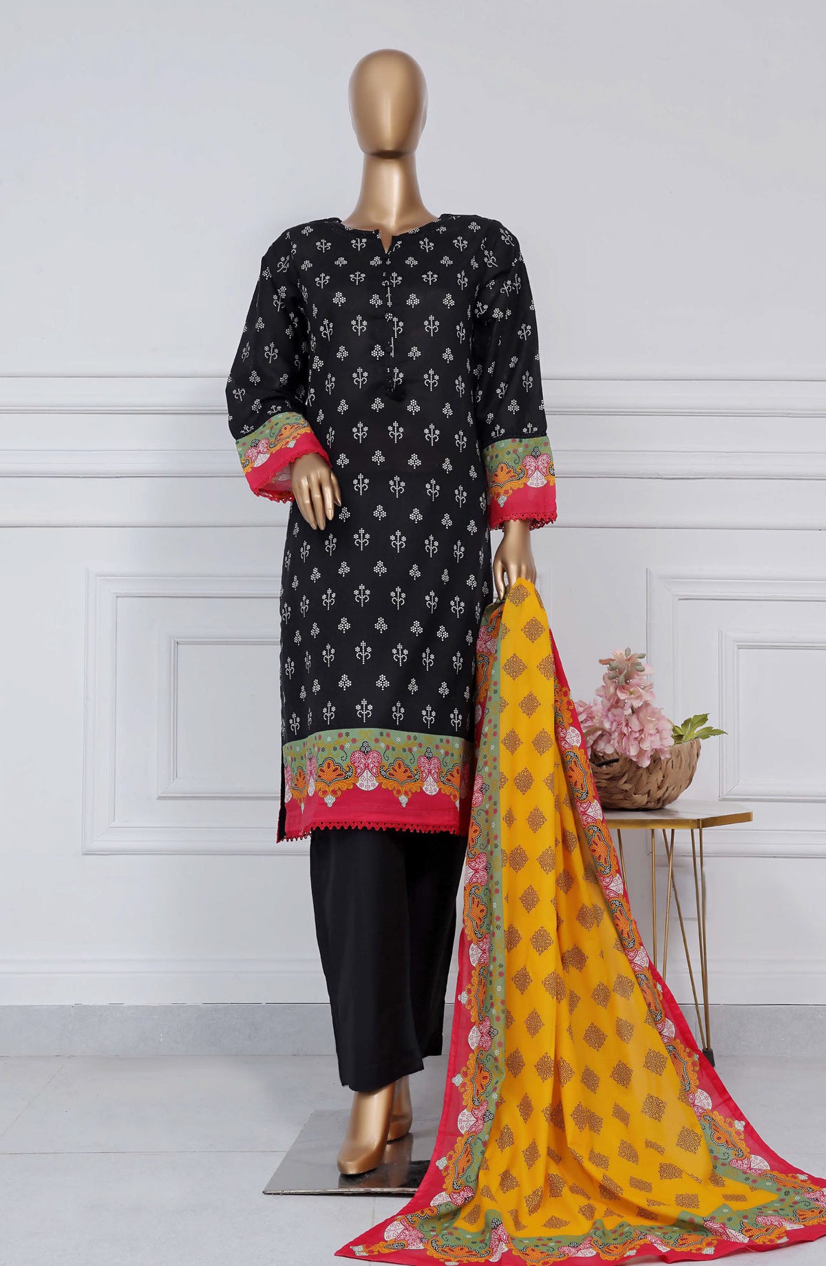 Sadabahar Printed Lawn Stitched 3 Piece Suit - D-13 - SBD25PLV2 - Black - Summer Collection
