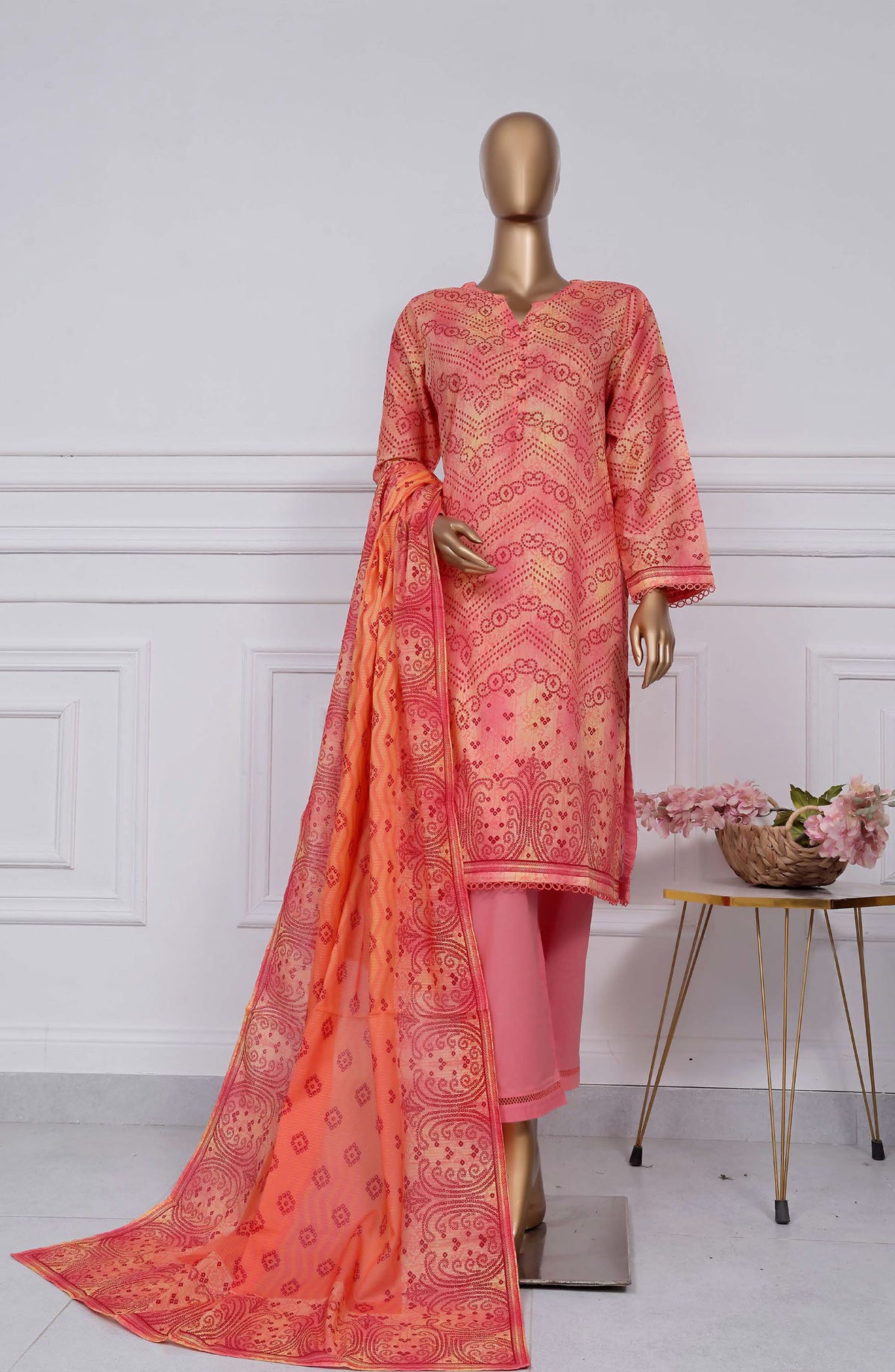 Sadabahar Printed Lawn Stitched 3 Piece Suit - D-12 - SBD25PLV2 - Pink - Summer Collection