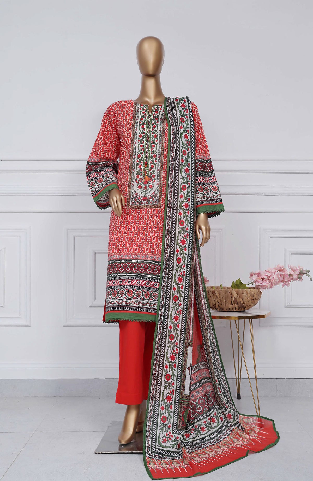Sadabahar Printed Lawn Stitched 3 Piece Suit - D-03 - SBD25PLV2 - Pink - Summer Collection