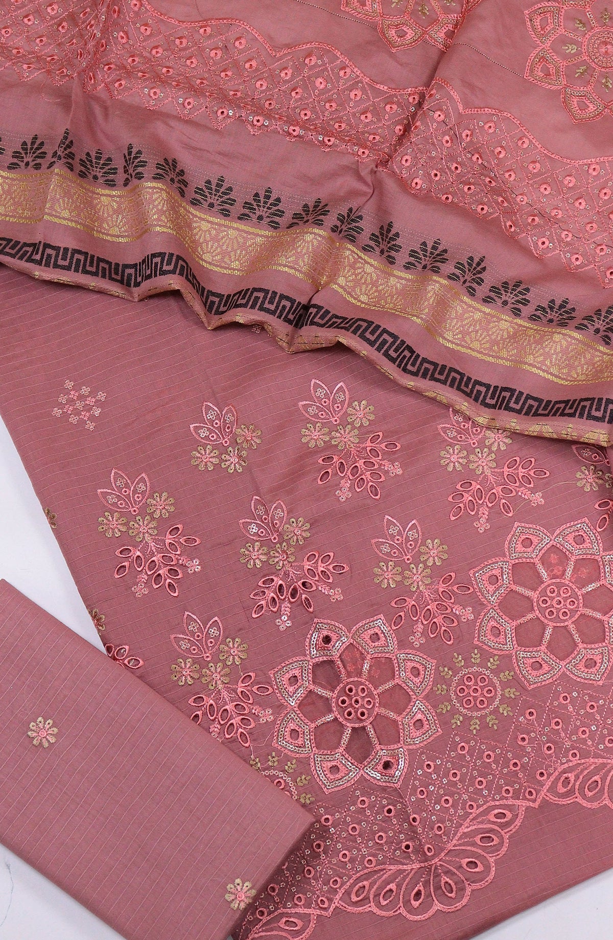 Rajpari by Amna Khadija Embroidered Lawn Unstitched 3 Piece Suit - Design-04 - AM25RPUFL - Pink - Summer Collection