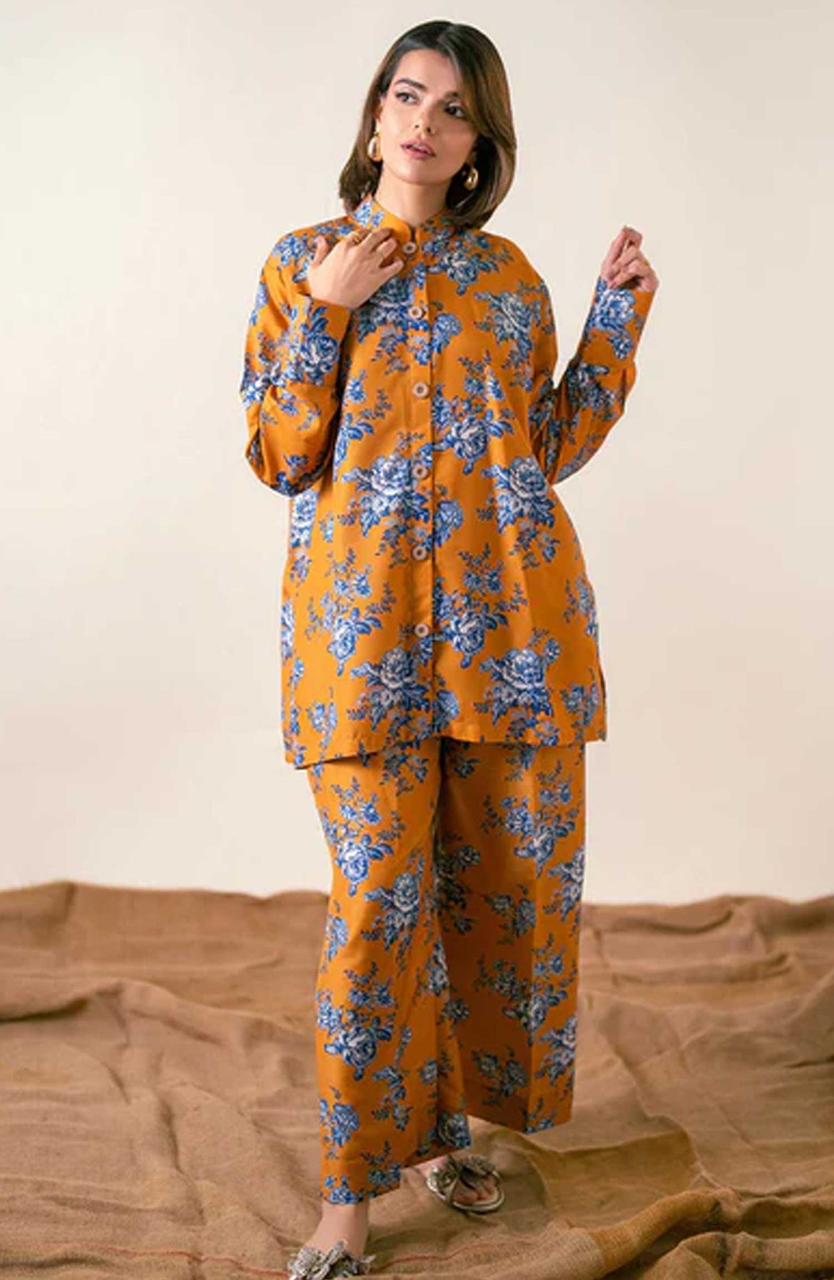 Ayla Studio Printed Poly Viscose Stitched 2 Piece - Saffron Yellow - AY25WOF - Casual Collection