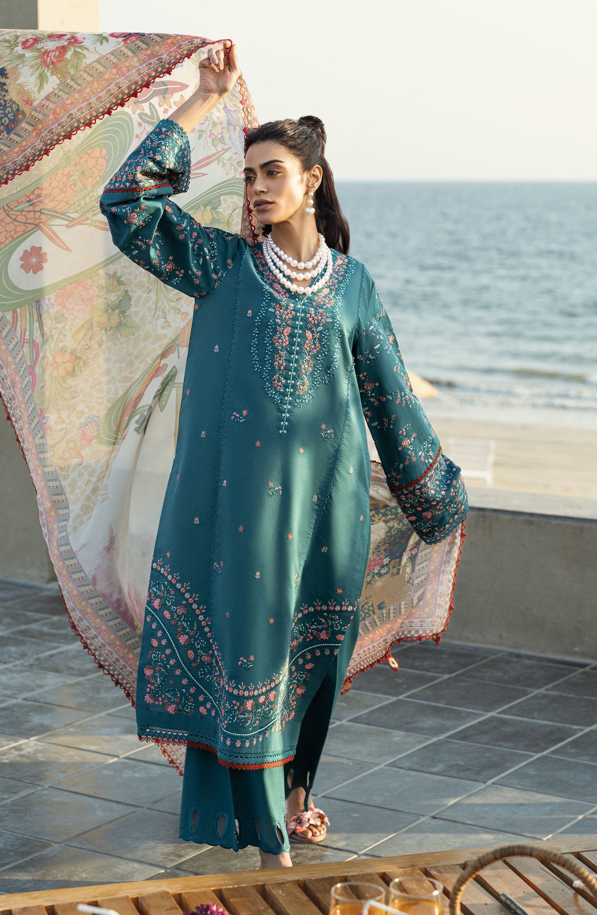 Yaarian by Sahane Embroidered Lawn Unstitched 3 Piece Suit - D-06 Orsa - SAH25YL - Teal - Summer Collection
