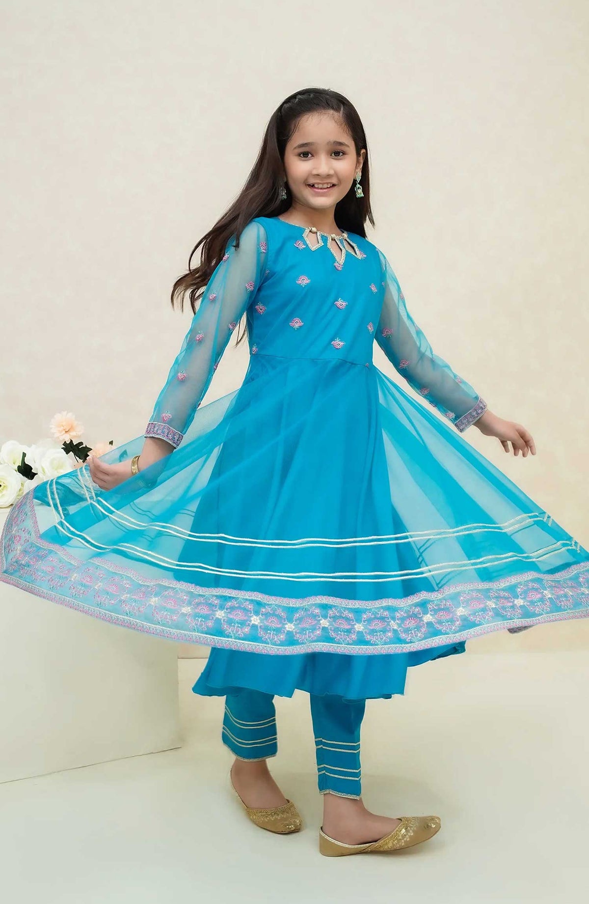 Modest Embroidered Net Stitched 3 Piece - Sahar - MD25F - Festive Collection
