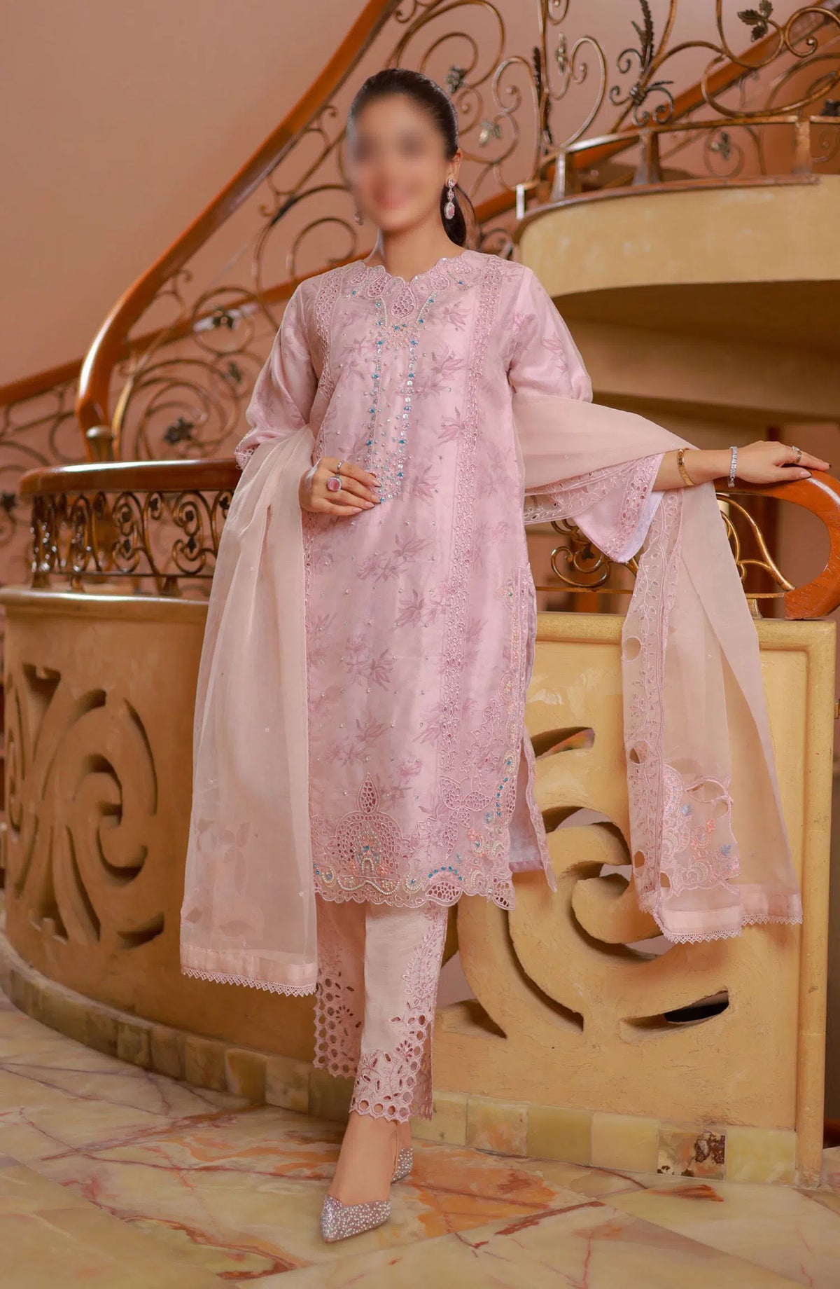 Guzel Naqsh Organza Stitched 3 Piece Collection - 02 SANDAL